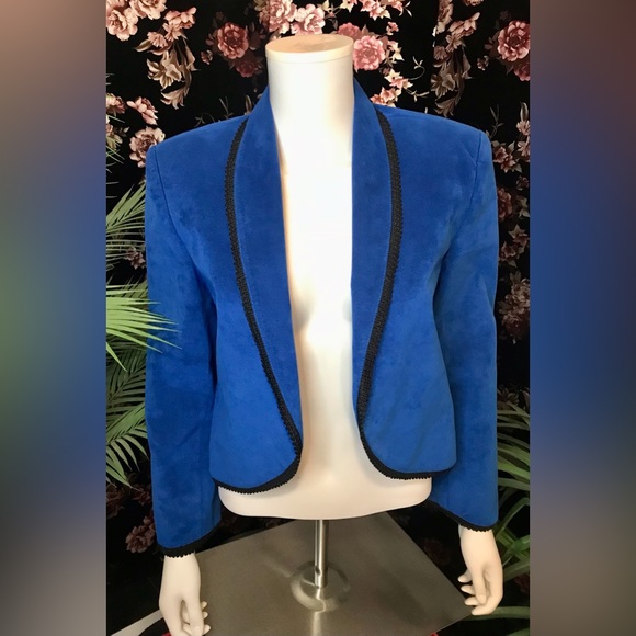 Samuel Robert By Peter Hatsi Androu Blue Suede Black Edging Blazer Size 6 - Picture 1 of 9